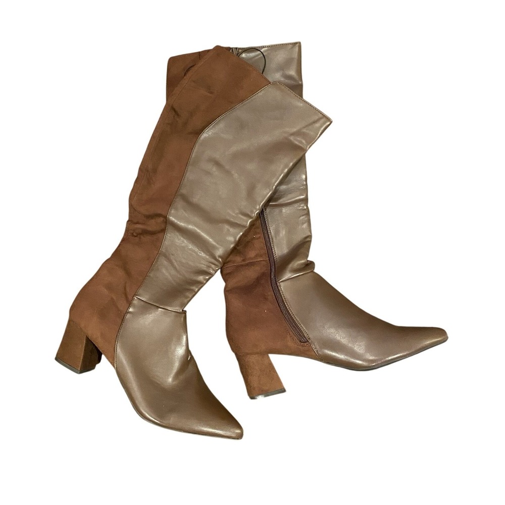 Tahari NWOT Faux Suede Leather Mix Knee High Boots‎ Women's 8.5